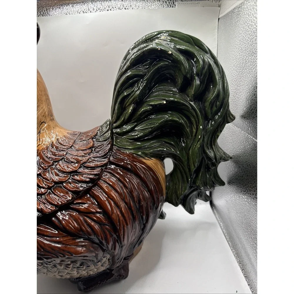 Vintage XLarge Rustic Colorful Porcelain‎ Rooster Hand-painted Figurine 15